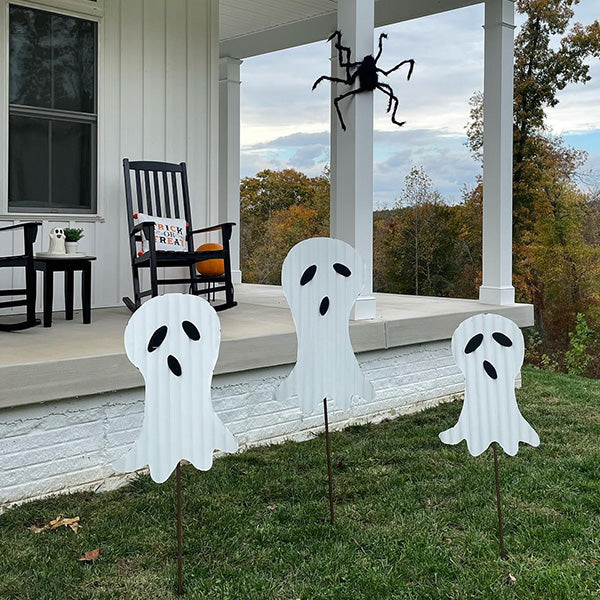 Huge Tin Decorative Yard Ghosts, Set of 3