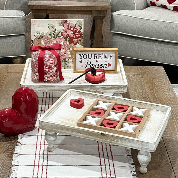 Distressed Wood Trays with Turned Legs, Set of 2