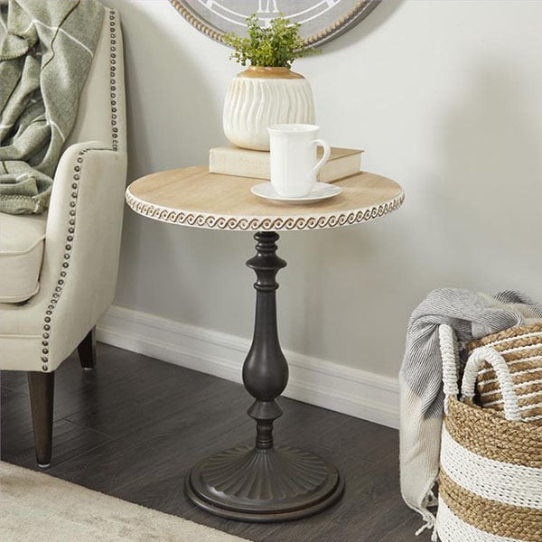 Brown Metal Round Farmhouse Accent Table