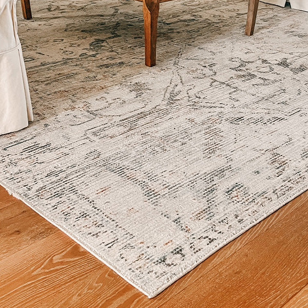 Damask Off White & Blue Area Rug