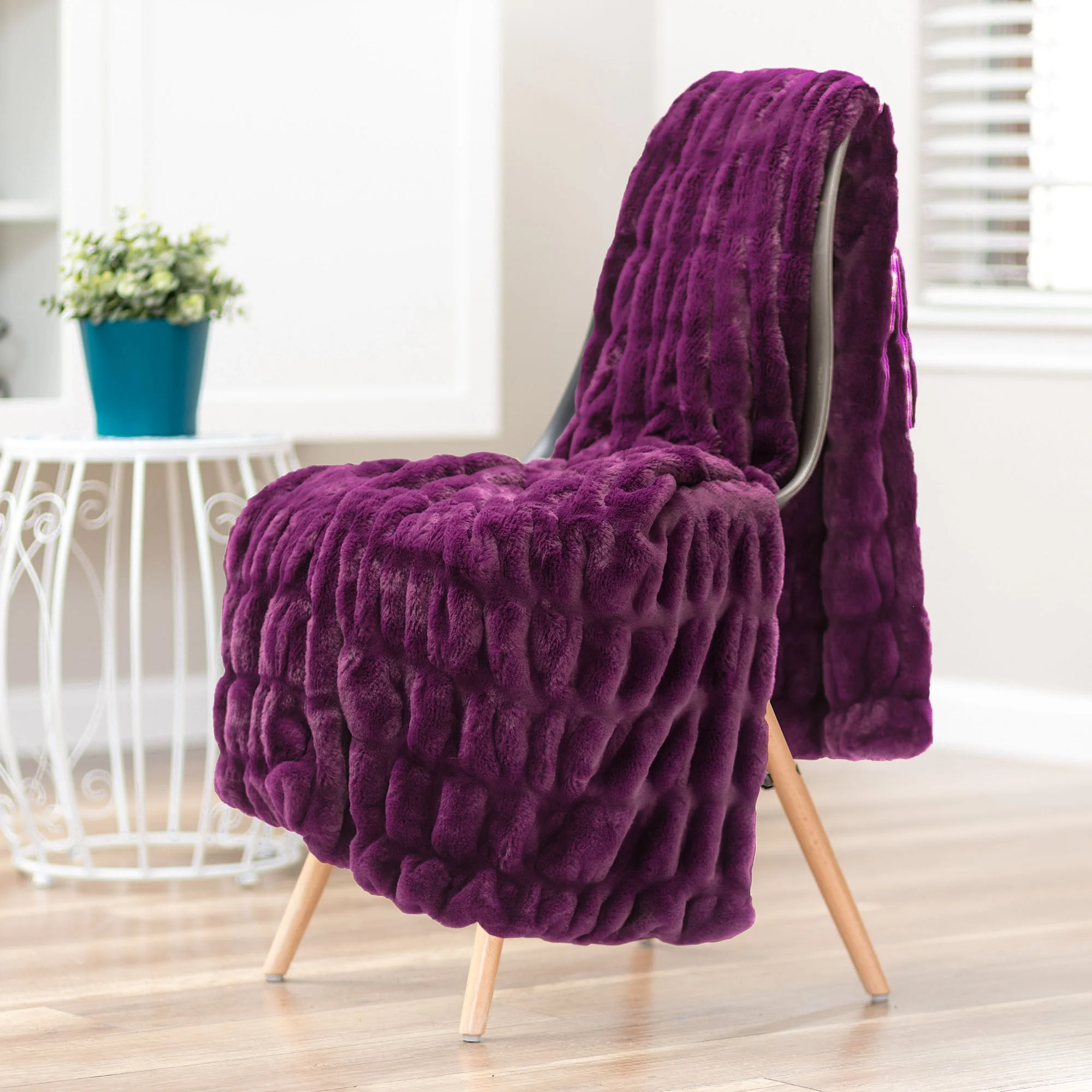 Ruched Faux Fur Throw Blanket