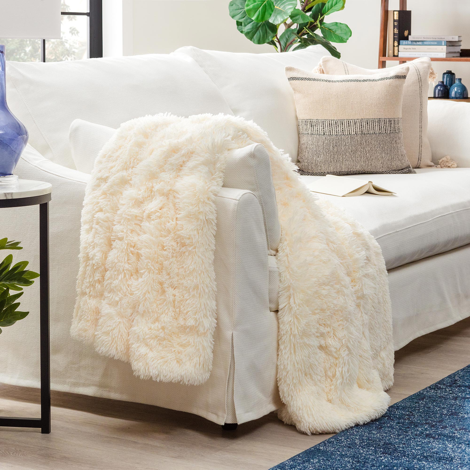 Solid Faux Long Fur Throw Blanket