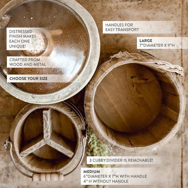 Wooden Barrel Storage Bucket, Choose Your Size