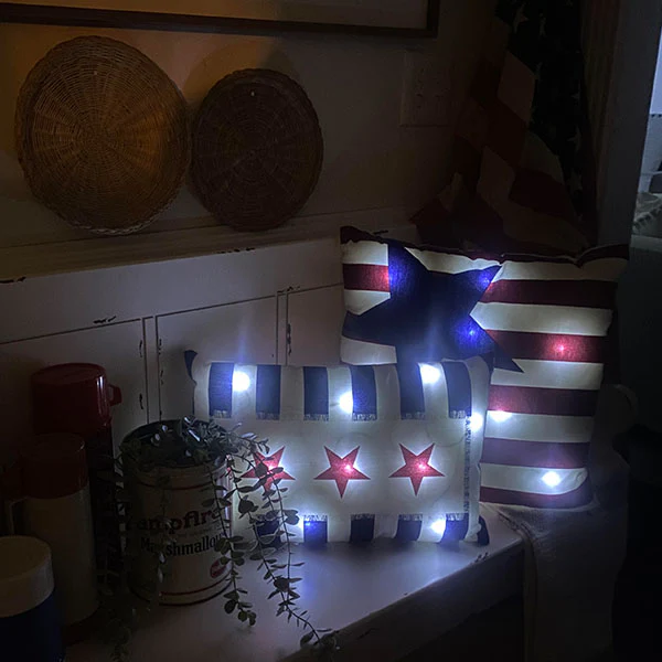 Outdoor Safe LED Light Up Patriotic Pillows, Set of 2