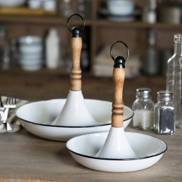 Enamel and Wood Trinket Trays  Set of 2