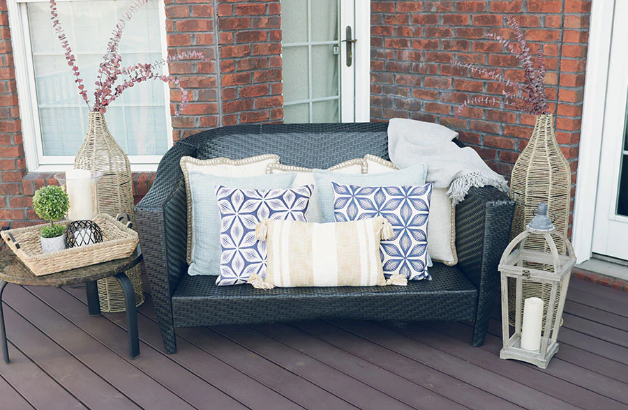 Navy and White Patterned Pillows, Set of 2