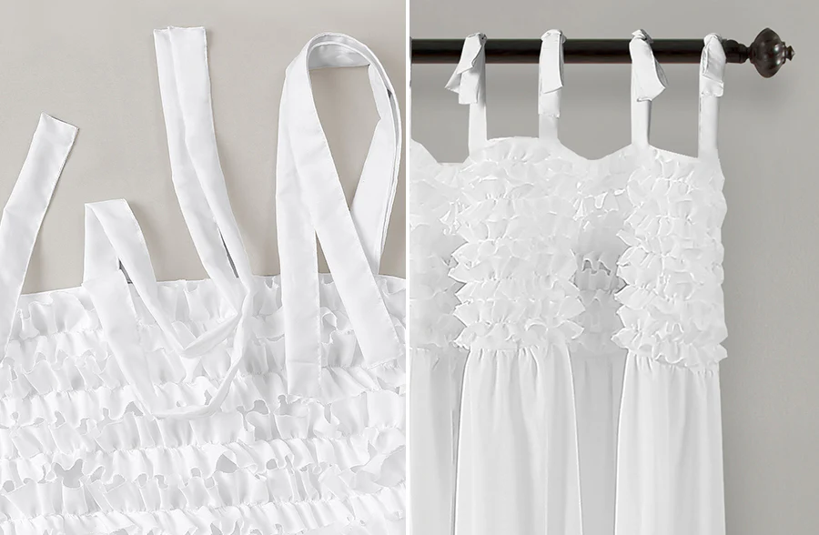 Tie-Top Frill Window Curtain Panel, Set of 2