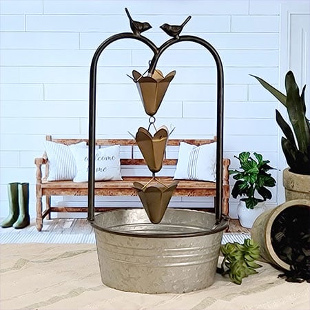 Galvanized Bucket Perched Bird Fountain