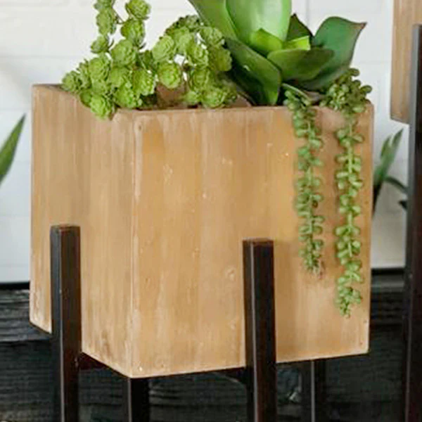 Wooden Cube Planters on Stands, Set of 2