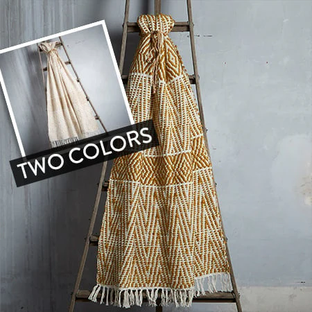 Tufted Cotton Throw Blanket, Ochre or Ivory