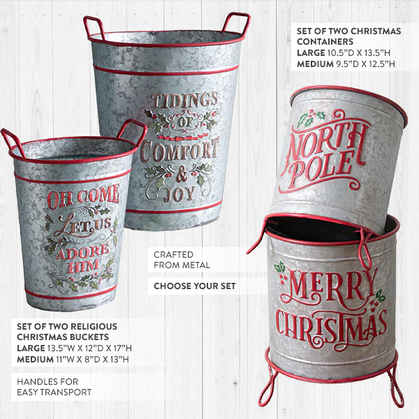 Metal Christmas Storage Containers, Set of Two, Choose Your Style