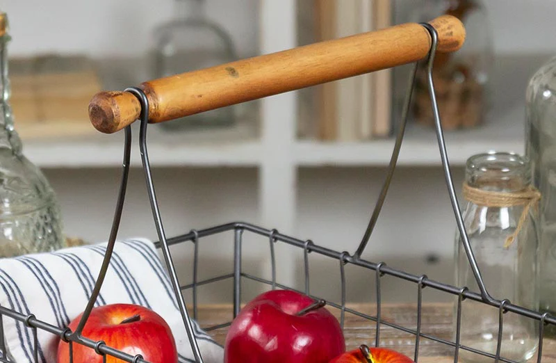Metal Basket With Wood Handle