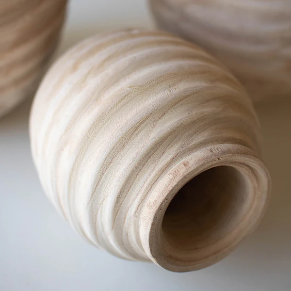 Natural Wooden Gourd Pots, Set of 3