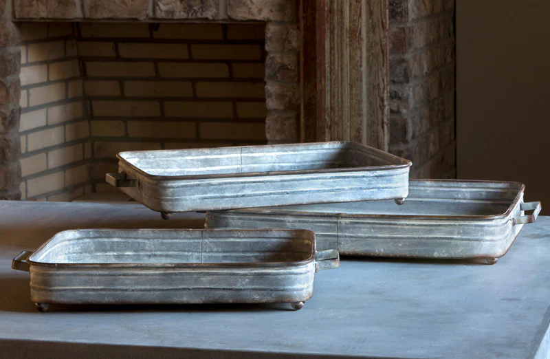 Galvanized Coffee Table Trays  Set of 3