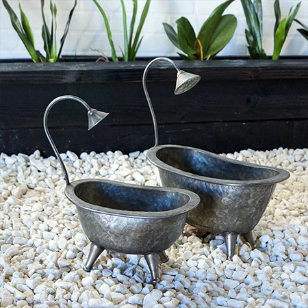 Galvanized Metal Bathtub Planters, Set of 2