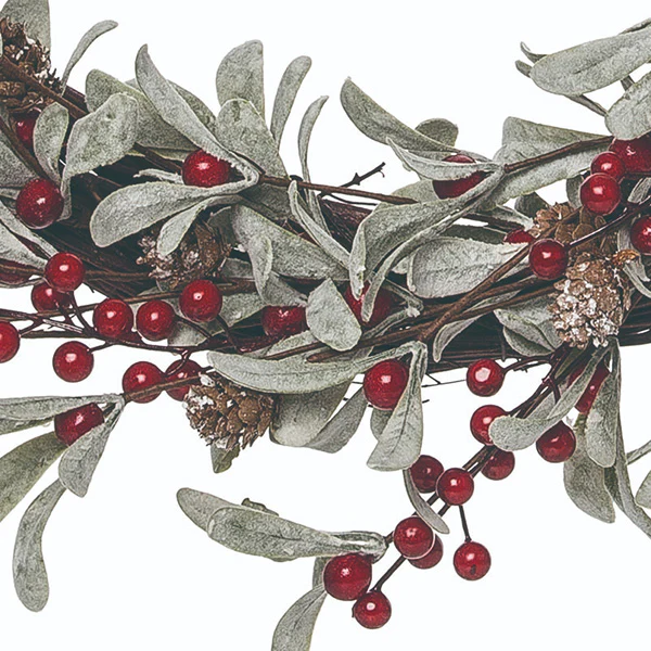 22 Inch Red Berry & Lambs Ear Wreath