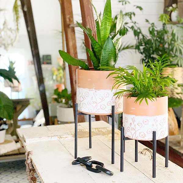 Floral Embossed Plant Stands, Set of 2