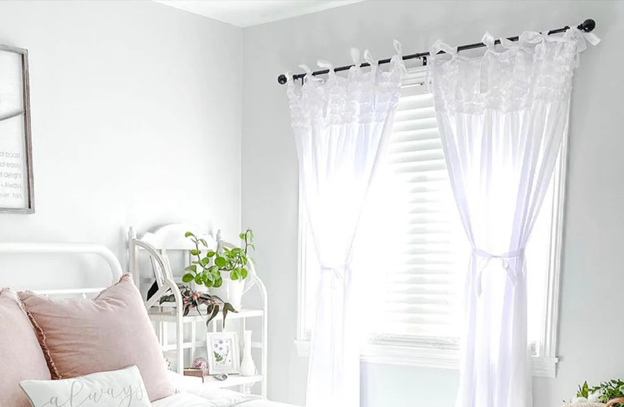 Tie-Top Frill Window Curtain Panel, Set of 2