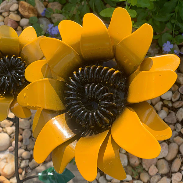 Metal Sunflowers on Rock Bases, Set of 2