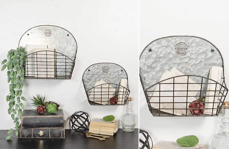 Industrial Galvanized Wall Baskets  Set of 2
