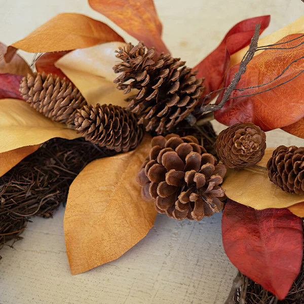 Faux Dried Magnolia and Pine Cones Wreath, Set of 2