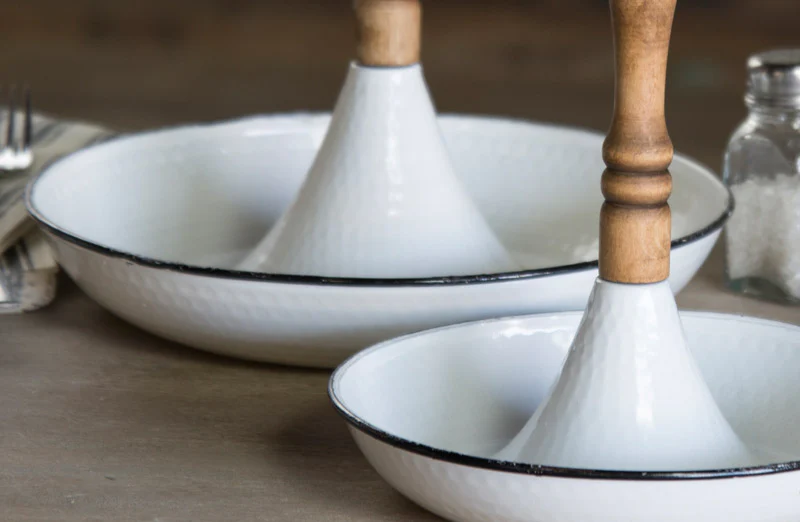 Enamel and Wood Trinket Trays  Set of 2