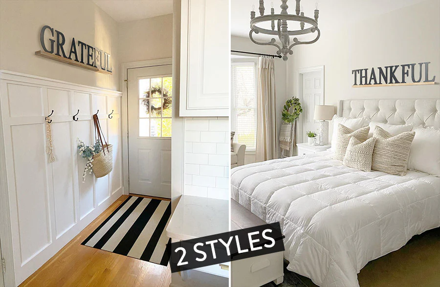 48 Inch Thankful and Grateful Wooden Sign, Pick Your Style