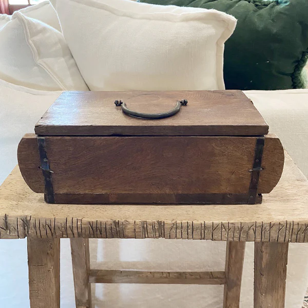 Repurposed Antique Wooden Brick Mold with Lid, Set of 2