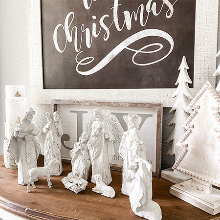 Chippy White Nativity Scene, Set of 9 Figurines