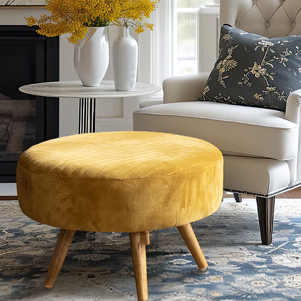 Honey Round Velvet Ottoman