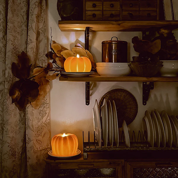Flickering Flameless Pumpkin LED Candles with Timer, Set of 2