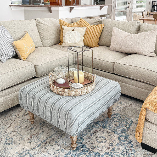 Large Striped Upholstered Ottoman