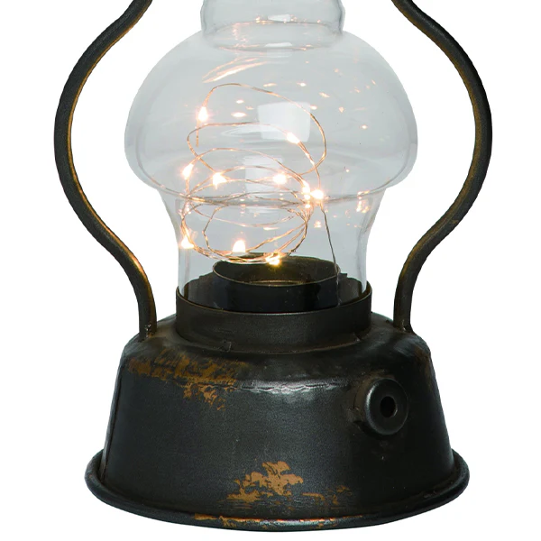 Aged Metal Lantern With LED Lights