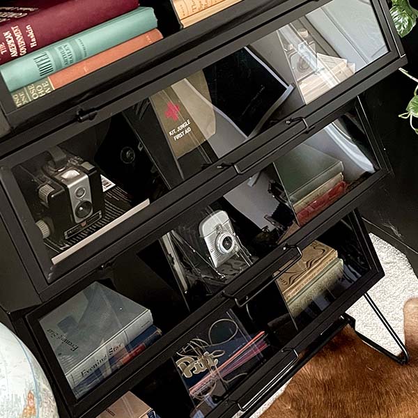 Geometric Metal Storage Cabinet with Glass Doors
