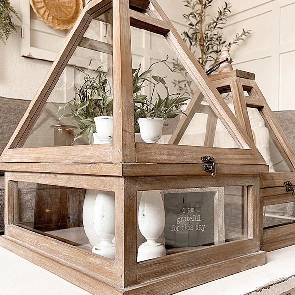 Wood Lantern Terrariums, Set of 2