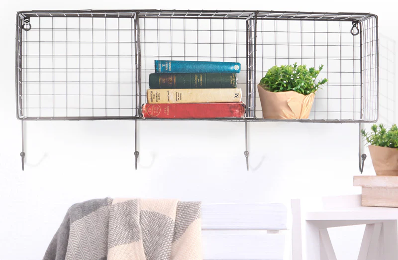 Metal Wire Wall Shelf with Hooks