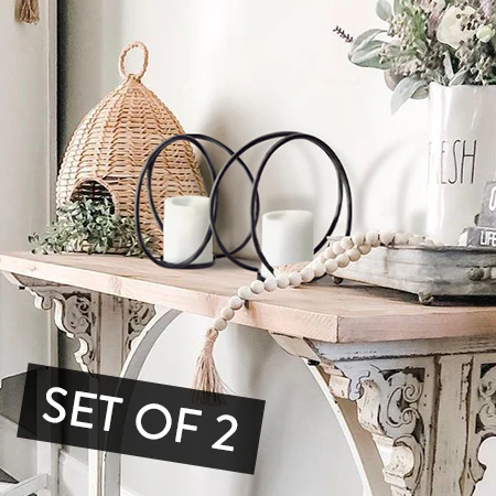 Rings Metal Pillar Candle Holders, Set of 2