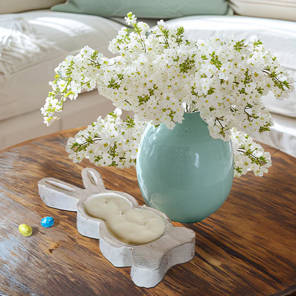 White Washed Bunny Bowl Easter Candle