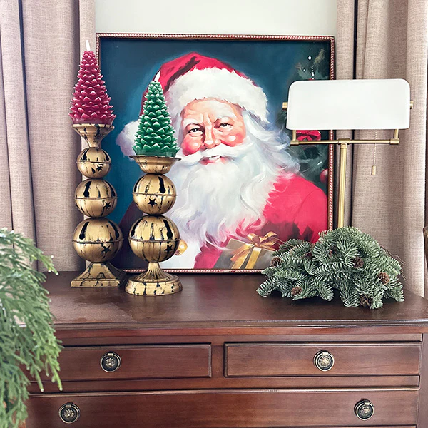 Jingle Bell Pedestal Candle Holders, Set of Two