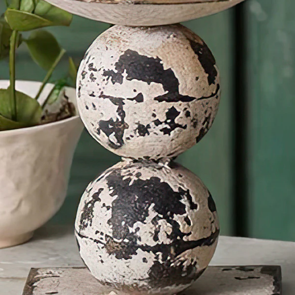 Distressed Sphere Pillar Candle Holders, Set of Two