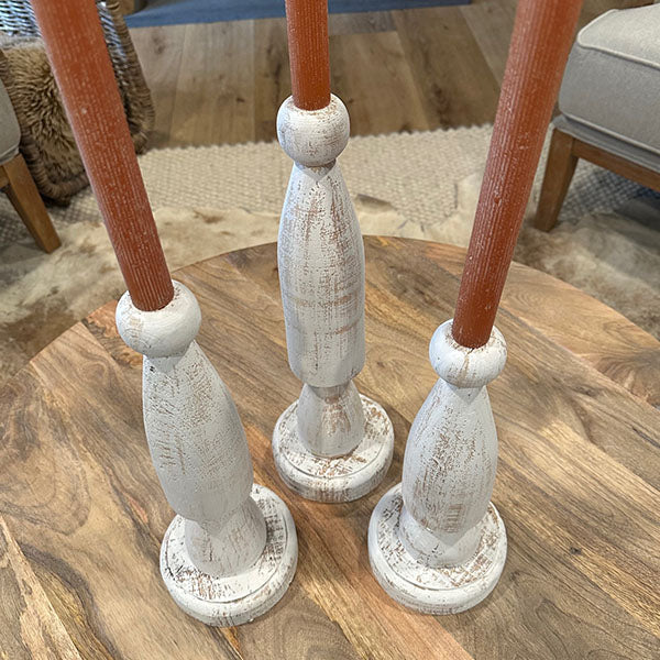 Wooden Spindle Taper Candle Holders, Set of 3