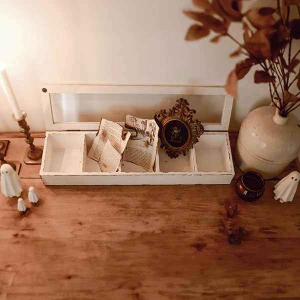 Distressed Wooden Storage Box with Cubbies