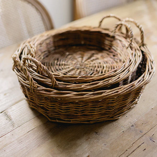 Round Willow Storage Baskets, Set of Three