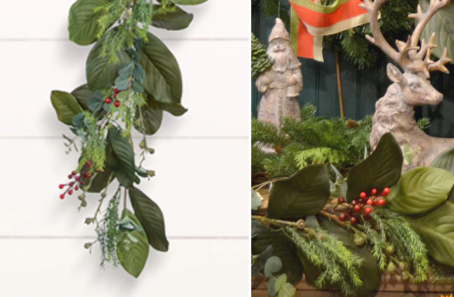 6 Foot Magnolia and Eucalyptus Garland With Berries