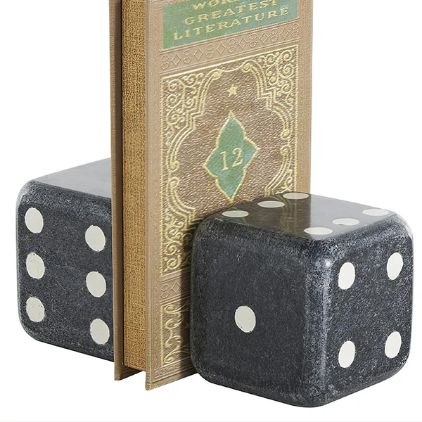 Black Marble Dice Bookend, Set of Two