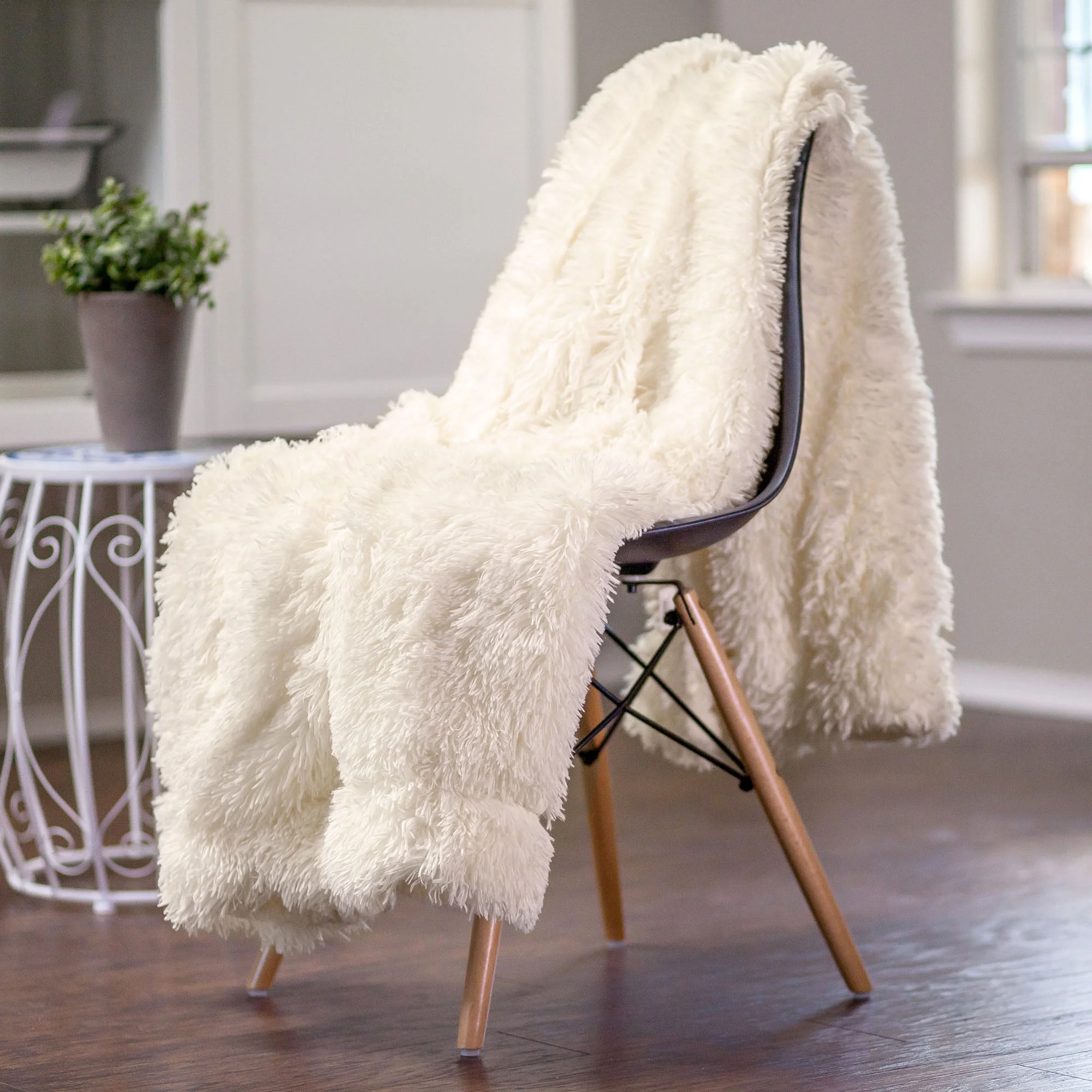 Solid Faux Long Fur Throw Blanket