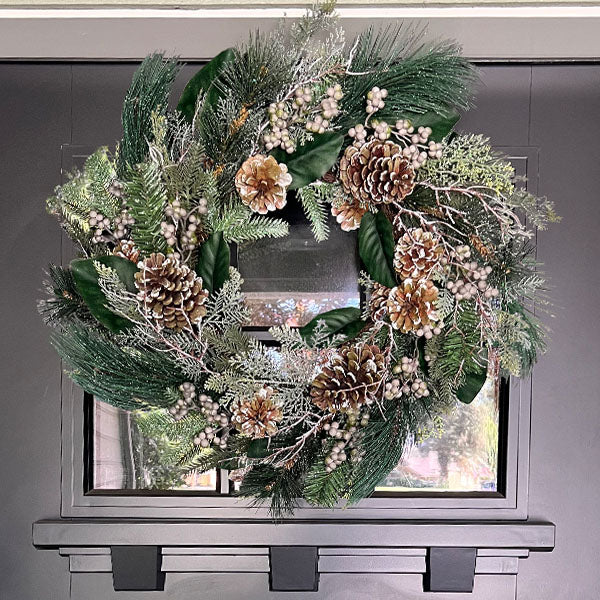 Lifelike Magnolia, Juniper and Pine Wreath