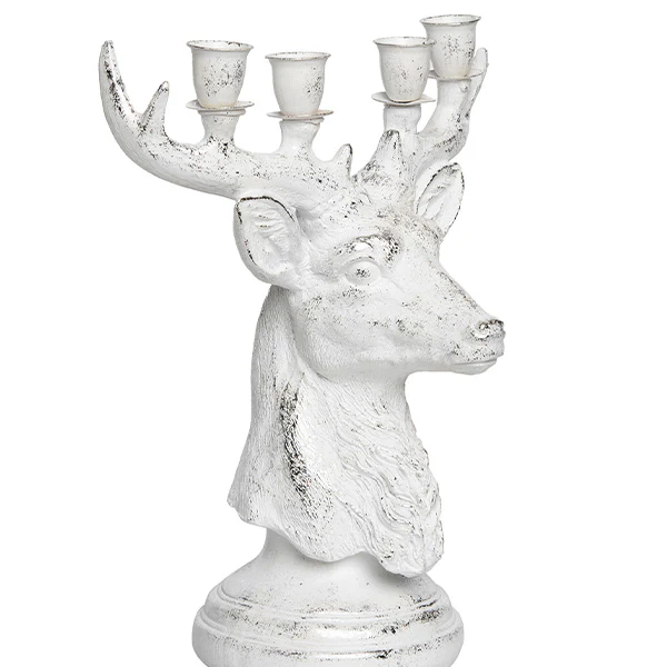 White Distressed Reindeer Candle Holder