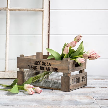 Mesh Lined Wooden Garden Crate