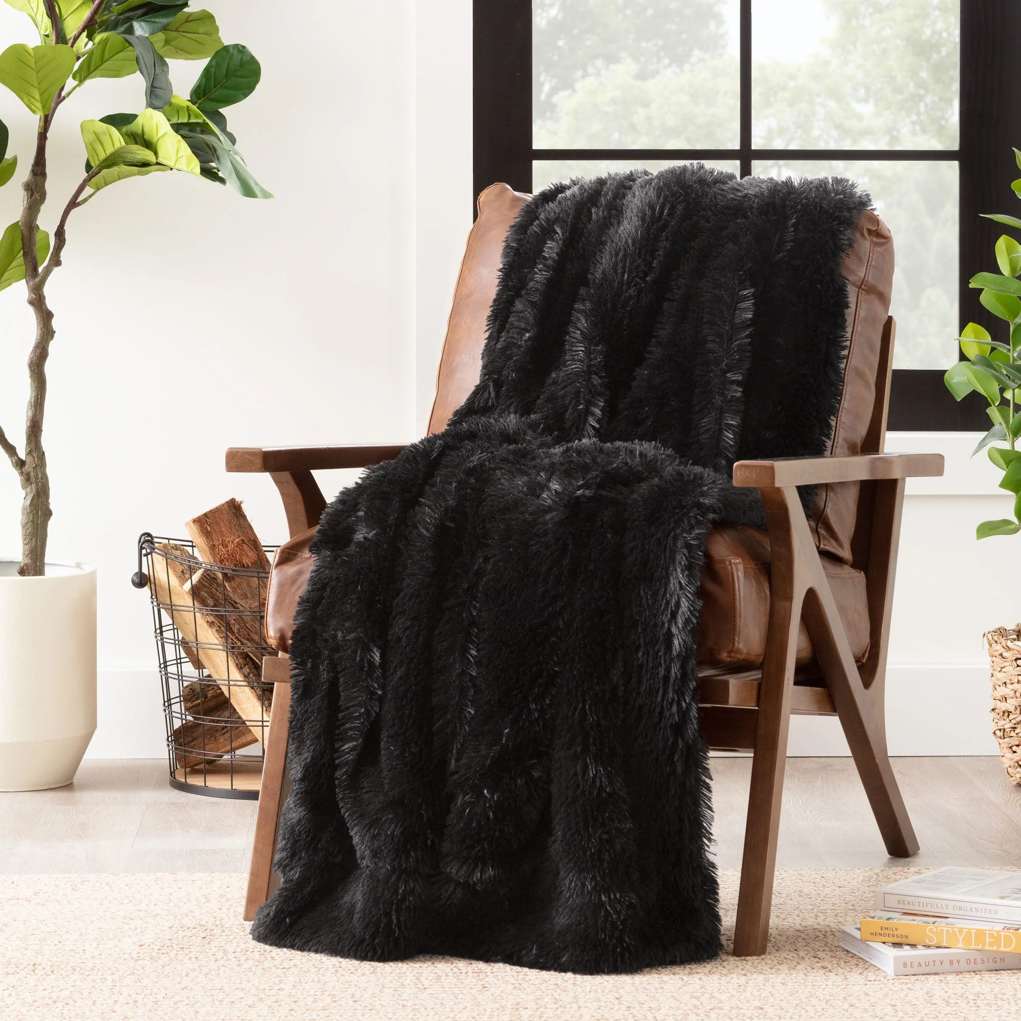 Solid Faux Long Fur Throw Blanket